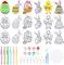 18 Pieces Easter Suncatchers Craft Kit DIY Easter Window Paint Art Kit Easter Sun Catchers Ornaments in 6 Designs with Ribbons Color Pigment and Key Rings for Kid Party Favors